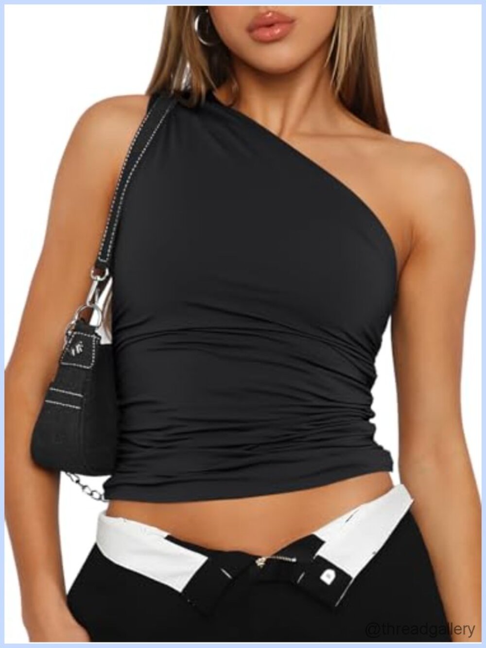One Shoulder Cropped Top Sleeveless Stretch 88% Polyester